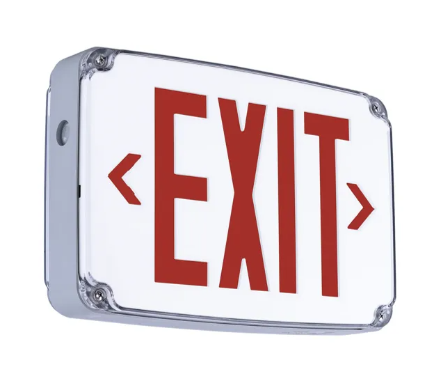 EMG-WLEX-WH-R
WET LOCATION EXIT SIGN, 
RED,UNIVERSAL SINGLE &amp; DOUBLE 
FACE, 120/277V, SELF-TESTING