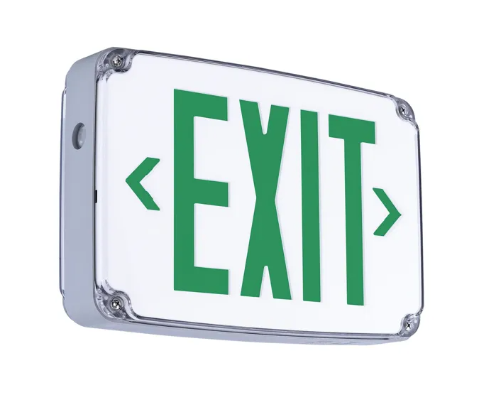 EMG-WLEX-WH-G
WET LOCATION EXIT SIGN, 
GREEN,UNIVERSAL SINGLE &amp; 
DOUBLE FACE, 120/277V, 
SELF-TESTING 